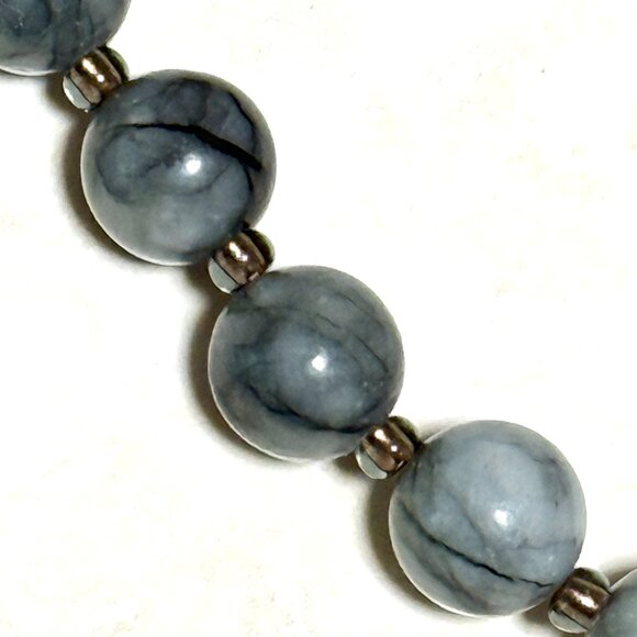 Dark Grey Marble Short Necklace, Genuine Gemstone & Silver Leaf Branch Pendant - Picture 10 of 13